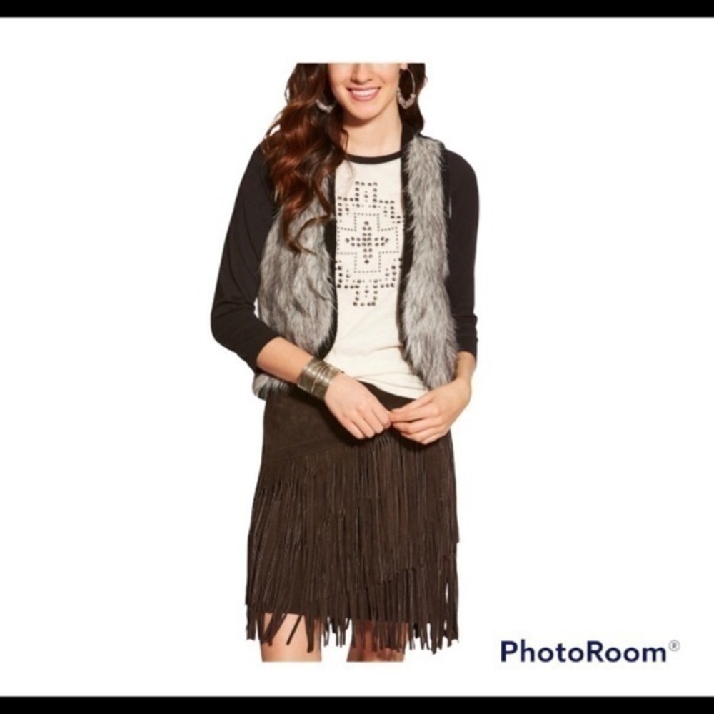 Ariat Emma Black Grey Fur Vest Cardigan Size L
